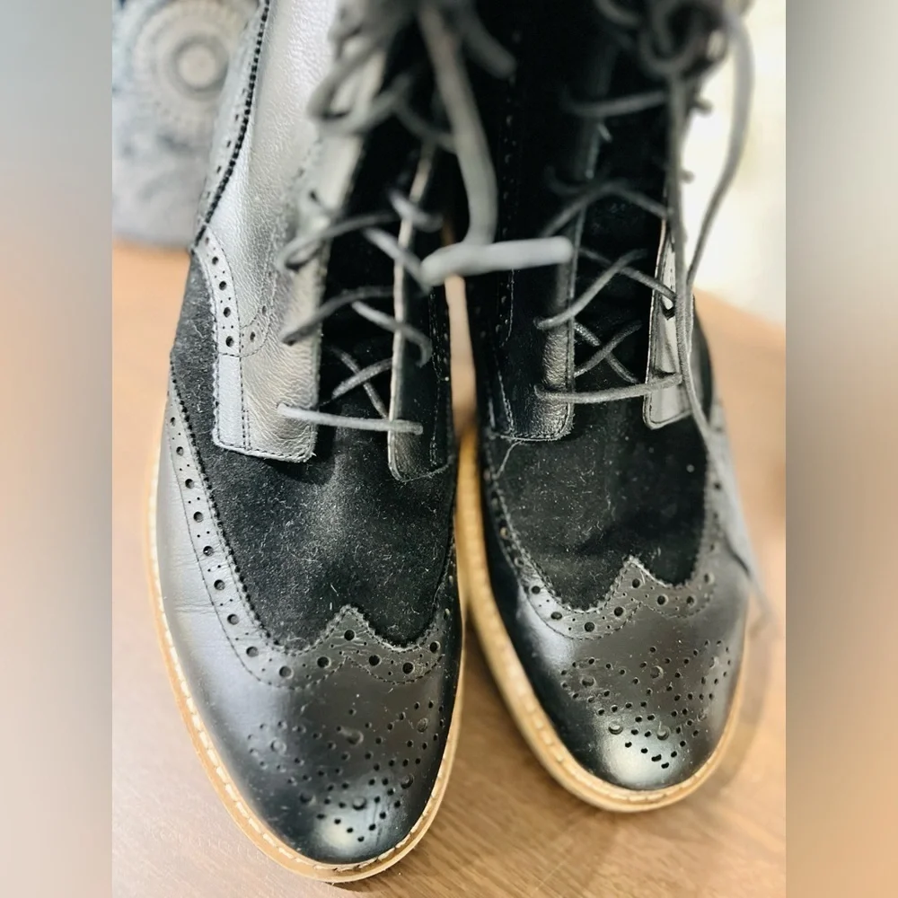 1901 Calgary Boots Mens Sz 13 Wing Tip pure Black Leather Lace Up Lug Soles
